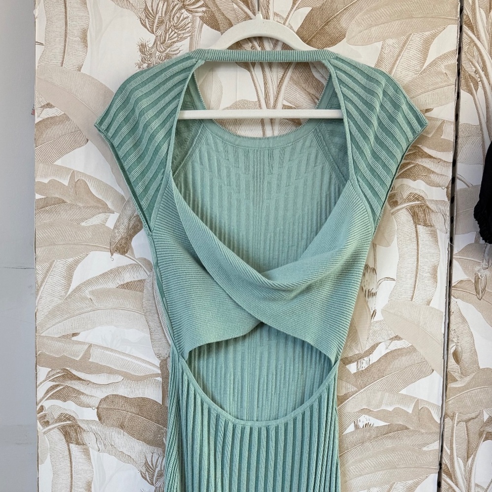 Sage Green Ribbed Knit Midi Dress – Open Back Cutout Bodycon Spring Dress - Picture 5 of 5